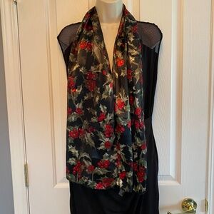 BUY 2 ITEMS GET 1 FREE - Beautiful Silky Neck Scarf - Black with Red Holly